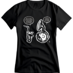 Alternatywna i pomysłowa koszulka muzyczna, dla muzyków i fanów muzyki. Saksofon na koszulce i suzafon na koszulce. Koszulka damska.