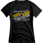 Autorska, energetyczna koszulka muzyczna - a na niej puzon i zabawny tekst. Koszulka damska